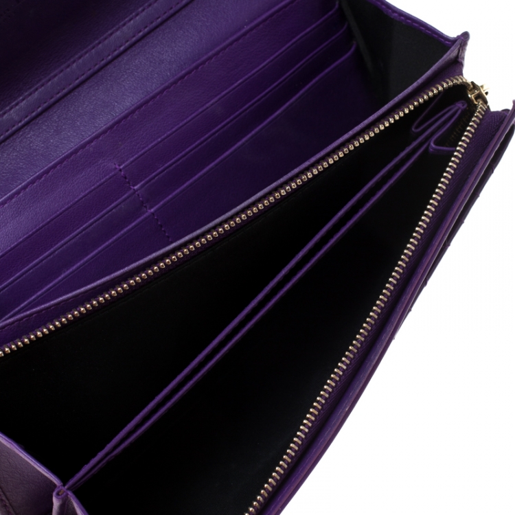 Pre Owned Dior Purple Cannage Patent Leather Lady Dior Wallet on Chain