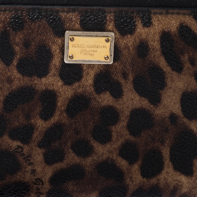 Pre Owned Dolce & Gabbana Brown/Black Leopard Print Leather Zip Around Wallet 