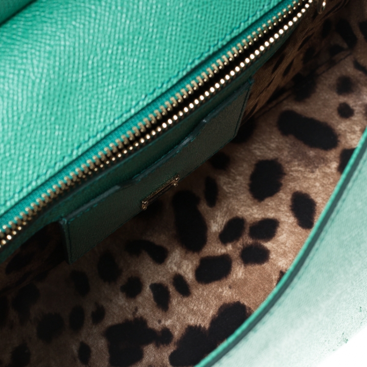Pre Owned Dolce & Gabbana Green Leather Medium Miss Sicily Top Handle Bag