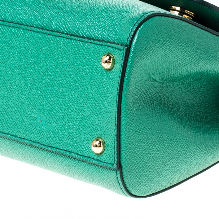 Pre Owned Dolce & Gabbana Green Leather Medium Miss Sicily Top Handle Bag