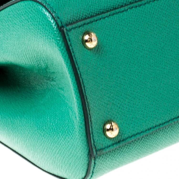 Pre Owned Dolce & Gabbana Green Leather Medium Miss Sicily Top Handle Bag
