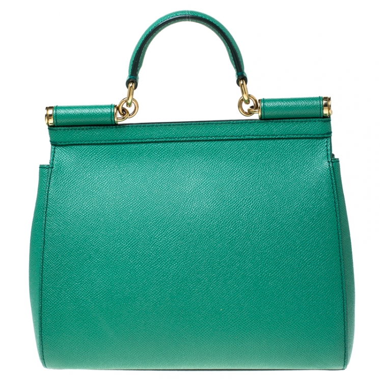Pre Owned Dolce & Gabbana Green Leather Medium Miss Sicily Top Handle Bag