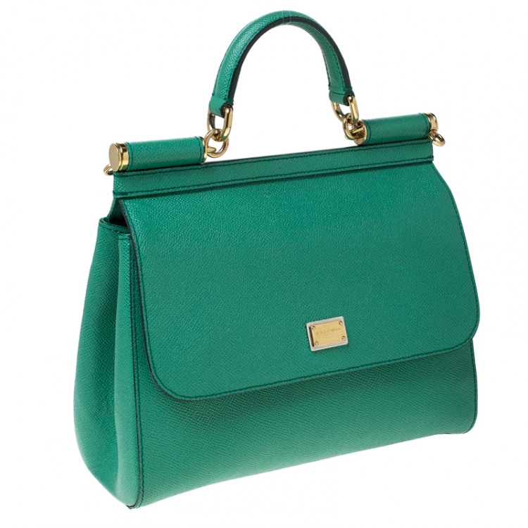 Pre Owned Dolce & Gabbana Green Leather Medium Miss Sicily Top Handle Bag