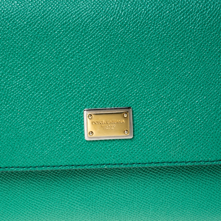 Pre Owned Dolce & Gabbana Green Leather Medium Miss Sicily Top Handle Bag