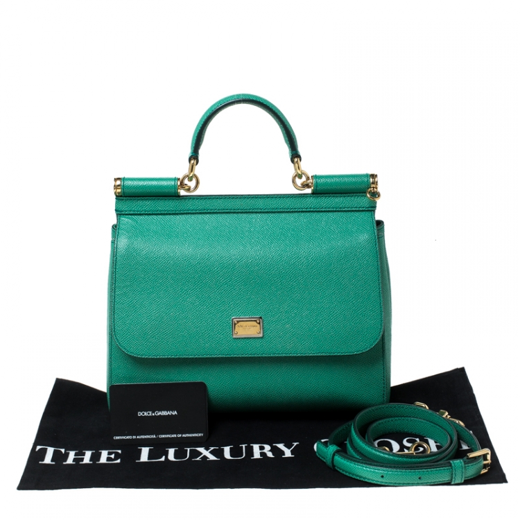 Pre Owned Dolce & Gabbana Green Leather Medium Miss Sicily Top Handle Bag