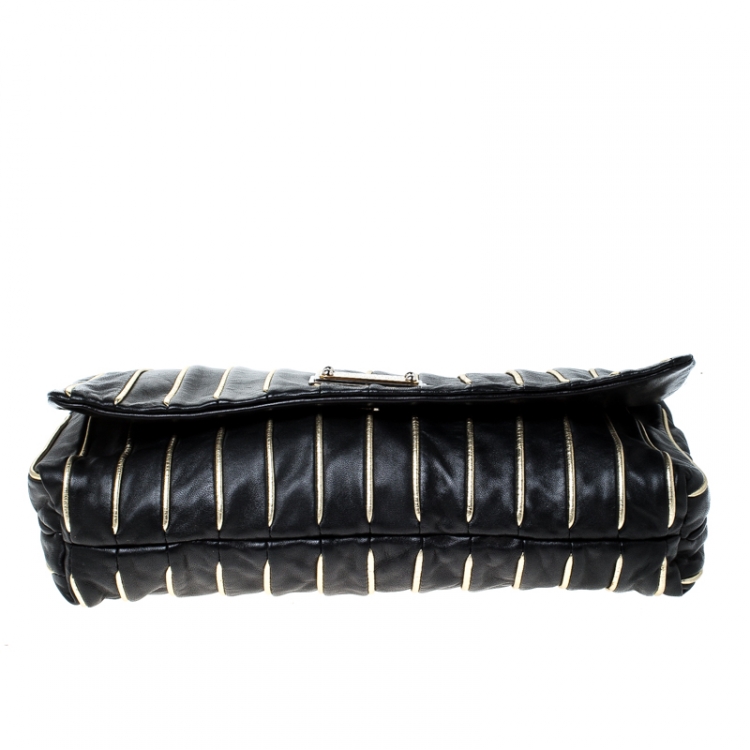 Pre Owned Dolce & Gabbana Black/Gold Striped Flap Clutch