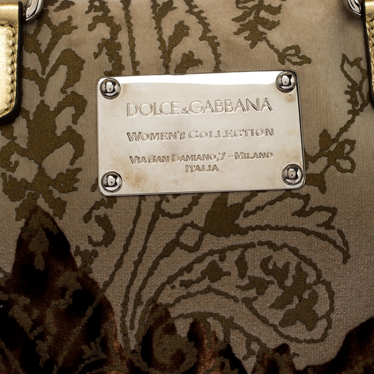 Pre Owned Dolce and Gabbana Brown/Gold Printed Velvet and Patent Leather Satchel