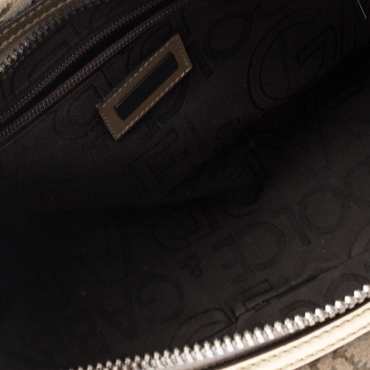 Pre Owned Dolce and Gabbana Brown/Gold Printed Velvet and Patent Leather Satchel