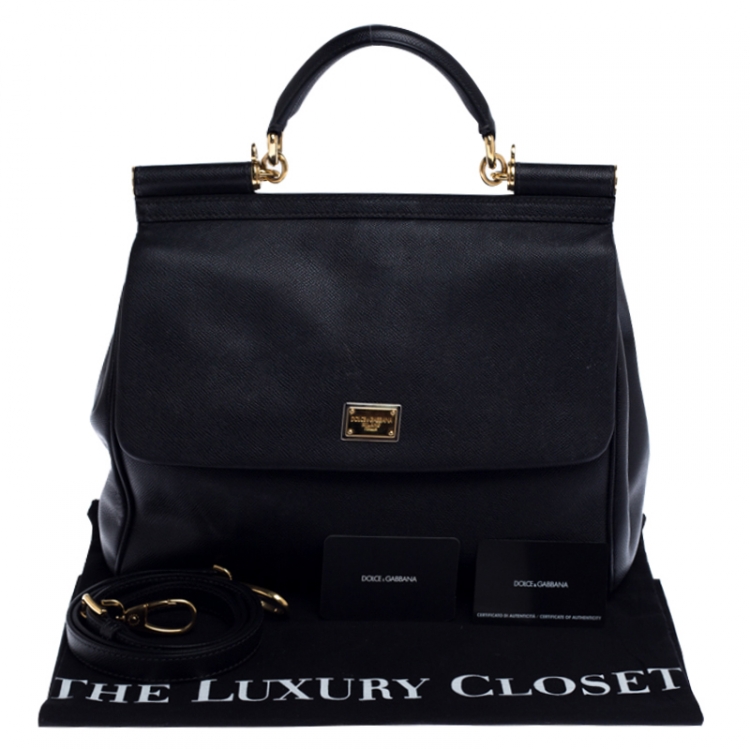 مملوكة مسبقًا Dolce and Gabbana Black Dauphine Leather Large Miss Sicily Top Handle Bag