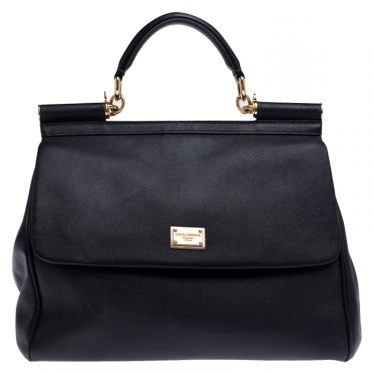 مملوكة مسبقًا Dolce and Gabbana Black Dauphine Leather Large Miss Sicily Top Handle Bag