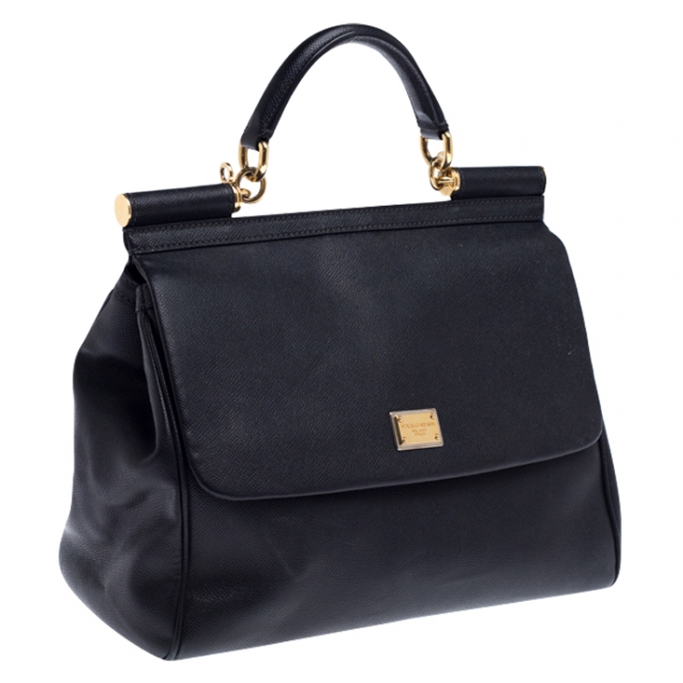 مملوكة مسبقًا Dolce and Gabbana Black Dauphine Leather Large Miss Sicily Top Handle Bag