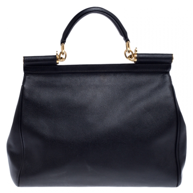 مملوكة مسبقًا Dolce and Gabbana Black Dauphine Leather Large Miss Sicily Top Handle Bag