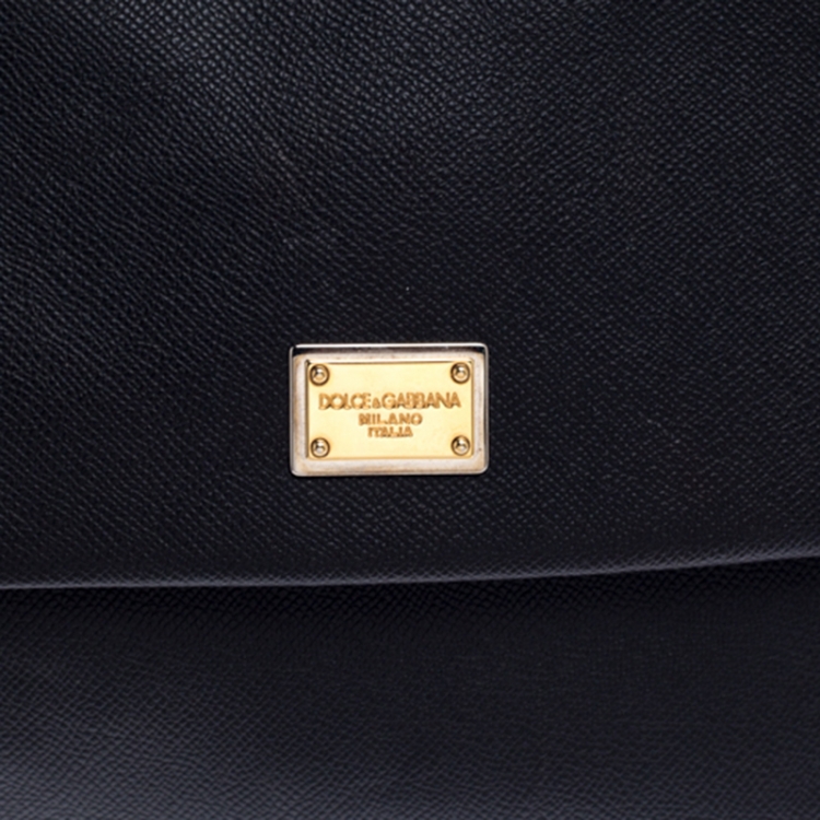 مملوكة مسبقًا Dolce and Gabbana Black Dauphine Leather Large Miss Sicily Top Handle Bag