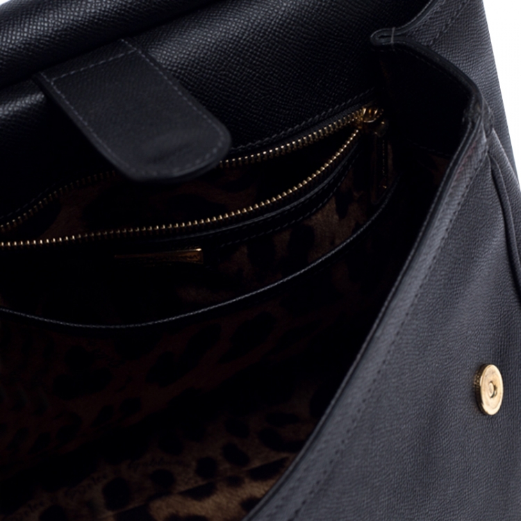 مملوكة مسبقًا Dolce and Gabbana Black Dauphine Leather Large Miss Sicily Top Handle Bag