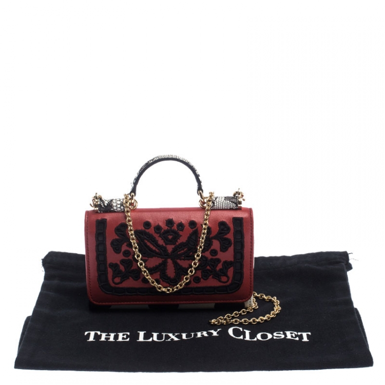 Pre Owned Dolce & Gabbana Multicolor Lasercut Embroidered Leather Polka Dot Sicily Von Smartphone Bag