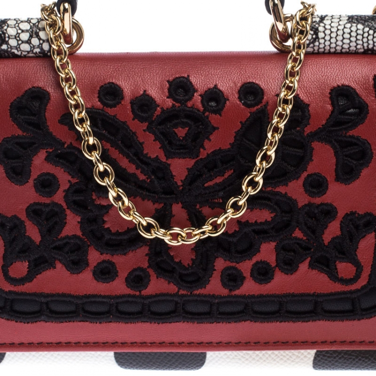 Pre Owned Dolce & Gabbana Multicolor Lasercut Embroidered Leather Polka Dot Sicily Von Smartphone Bag