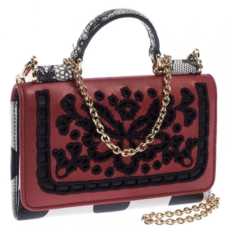 Pre Owned Dolce & Gabbana Multicolor Lasercut Embroidered Leather Polka Dot Sicily Von Smartphone Bag
