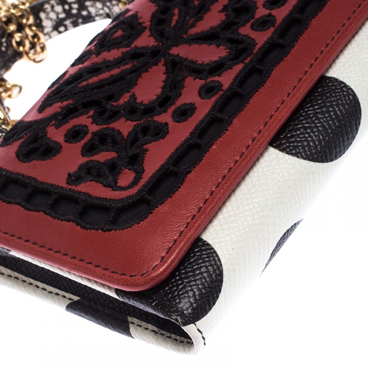 Pre Owned Dolce & Gabbana Multicolor Lasercut Embroidered Leather Polka Dot Sicily Von Smartphone Bag