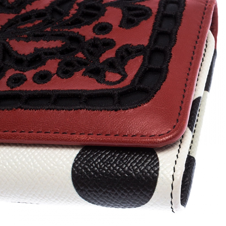 Pre Owned Dolce & Gabbana Multicolor Lasercut Embroidered Leather Polka Dot Sicily Von Smartphone Bag