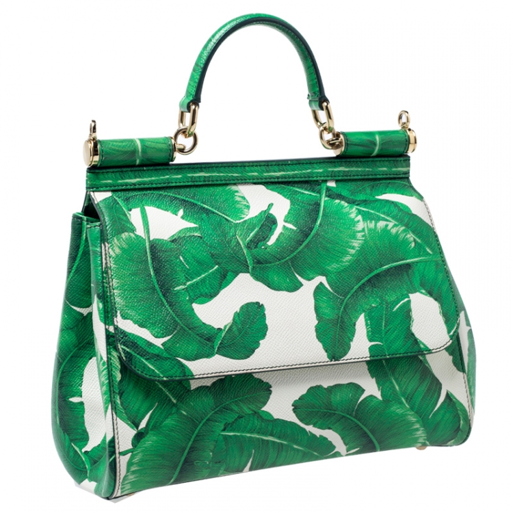 Pre Owned Dolce & Gabbana Banana Leaf Print Leather Medium Miss Sicily Tote