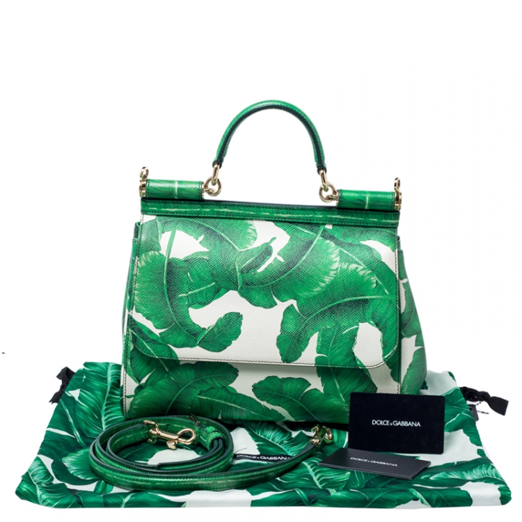 Pre Owned Dolce & Gabbana Banana Leaf Print Leather Medium Miss Sicily Tote
