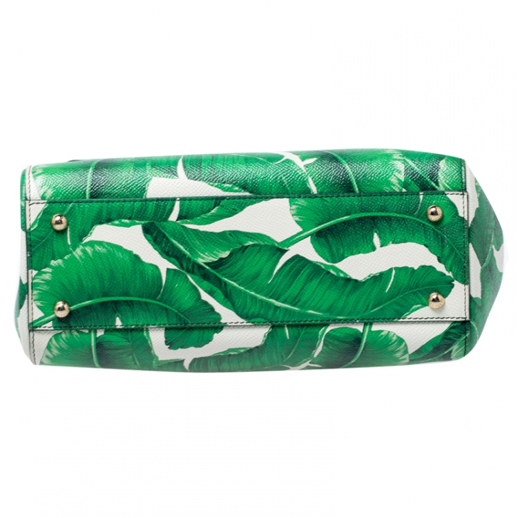 Pre Owned Dolce & Gabbana Banana Leaf Print Leather Medium Miss Sicily Tote