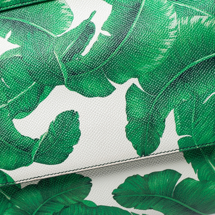 Pre Owned Dolce & Gabbana Banana Leaf Print Leather Medium Miss Sicily Tote