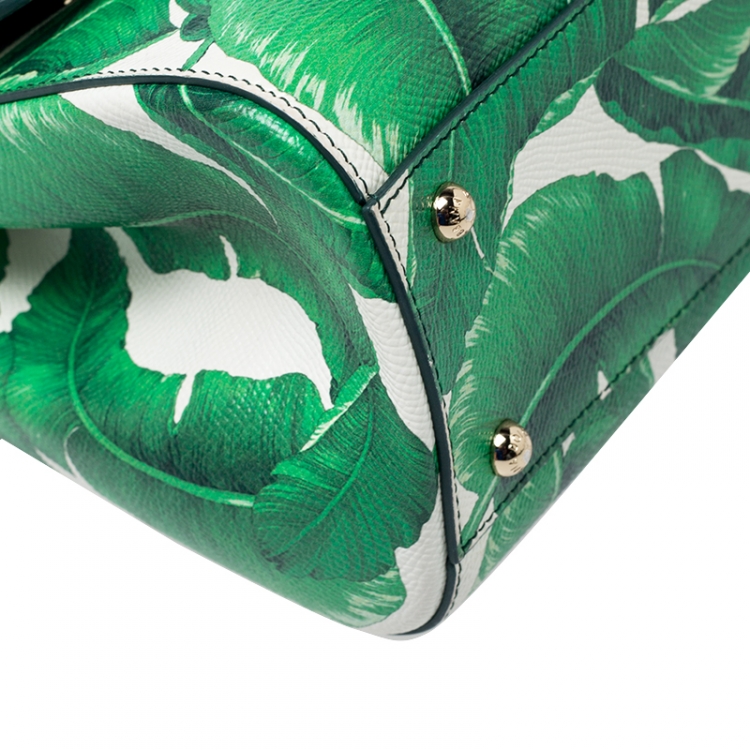 Pre Owned Dolce & Gabbana Banana Leaf Print Leather Medium Miss Sicily Tote