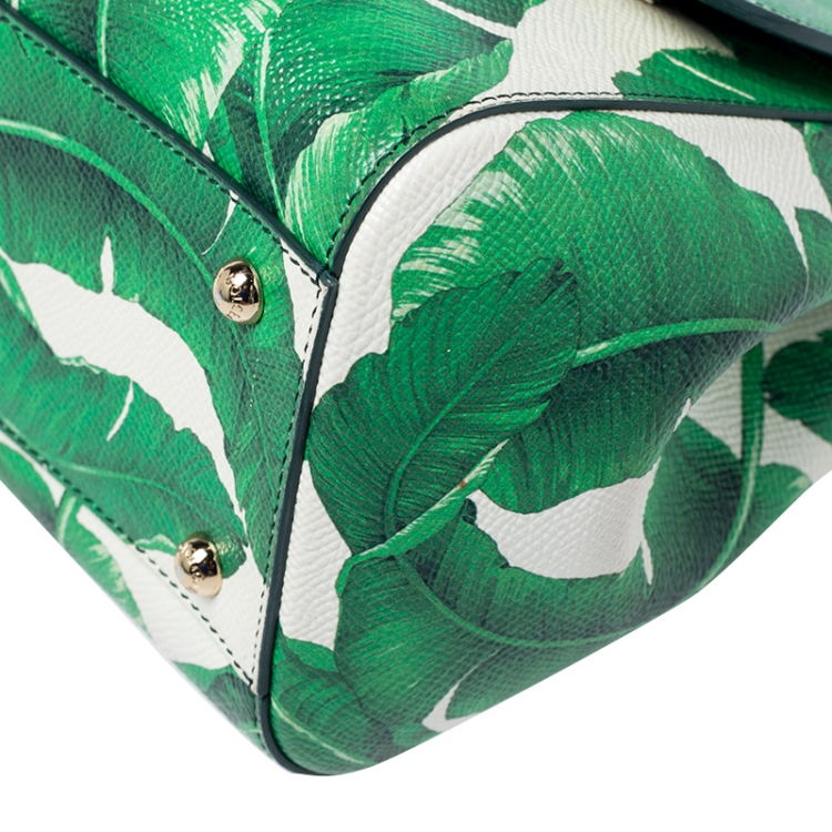Pre Owned Dolce & Gabbana Banana Leaf Print Leather Medium Miss Sicily Tote