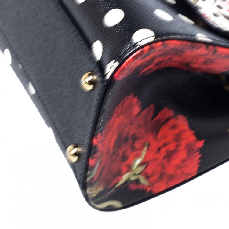 مملوكة مسبقًا Dolce and Gabbana Multicolor Poka Dots Floral Leather Medium Miss Sicily Tote