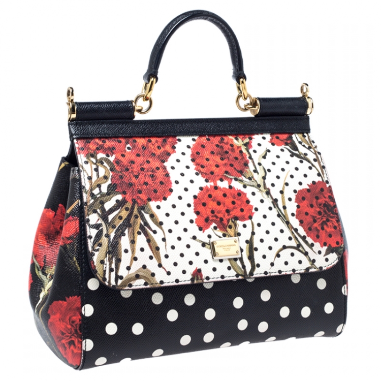 مملوكة مسبقًا Dolce and Gabbana Multicolor Poka Dots Floral Leather Medium Miss Sicily Tote