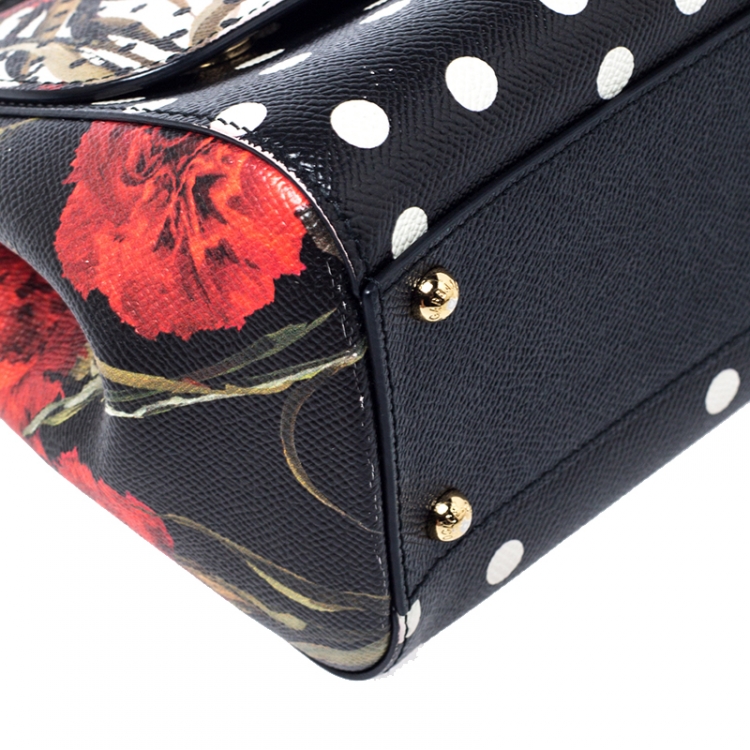 مملوكة مسبقًا Dolce and Gabbana Multicolor Poka Dots Floral Leather Medium Miss Sicily Tote