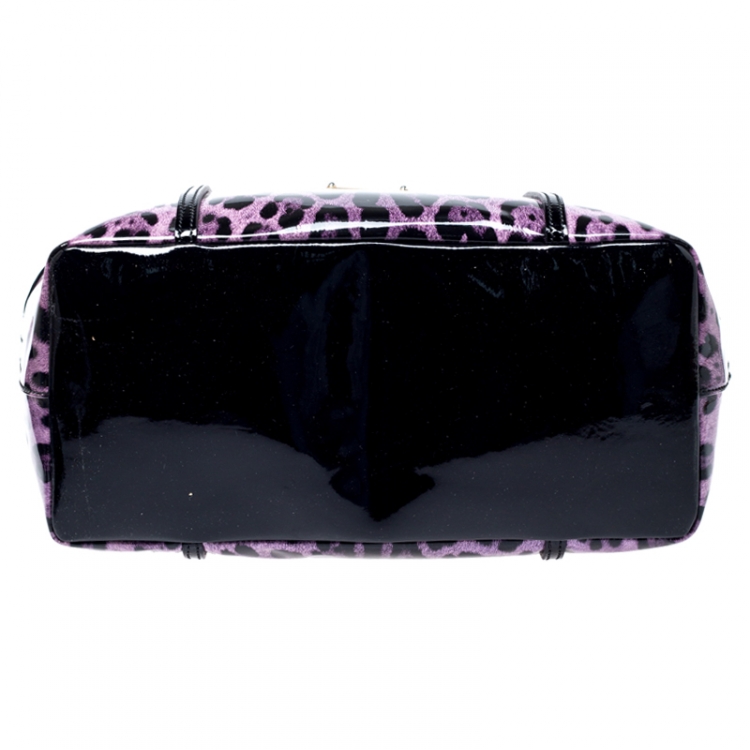Pre Owned Dolce & Gabbana Black/Lavander Leopard Print Patent Leather Miss Escape Tote