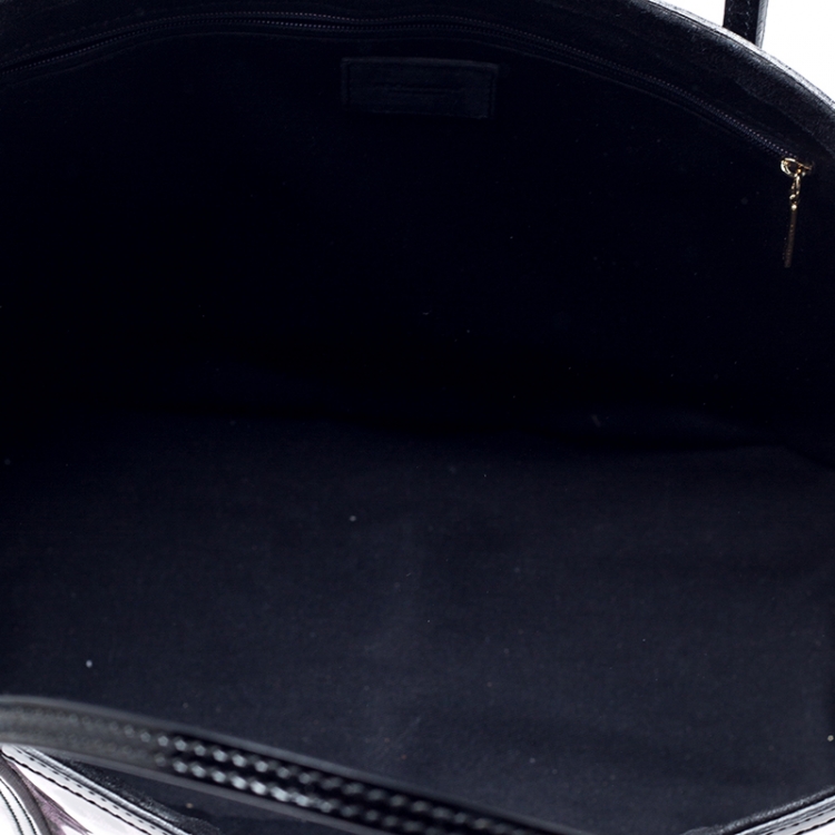 Pre Owned Dolce & Gabbana Black/Lavander Leopard Print Patent Leather Miss Escape Tote