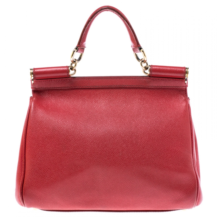 Pre Owned Dolce & Gabbana Red Leather Medium Miss Sicily Top Handle Bag