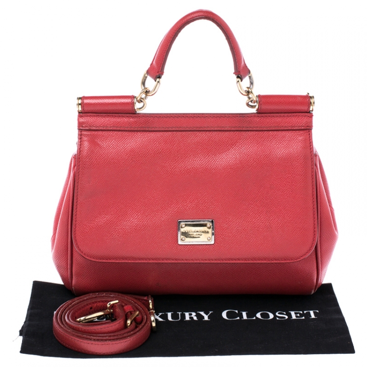 Pre Owned Dolce & Gabbana Red Leather Medium Miss Sicily Top Handle Bag