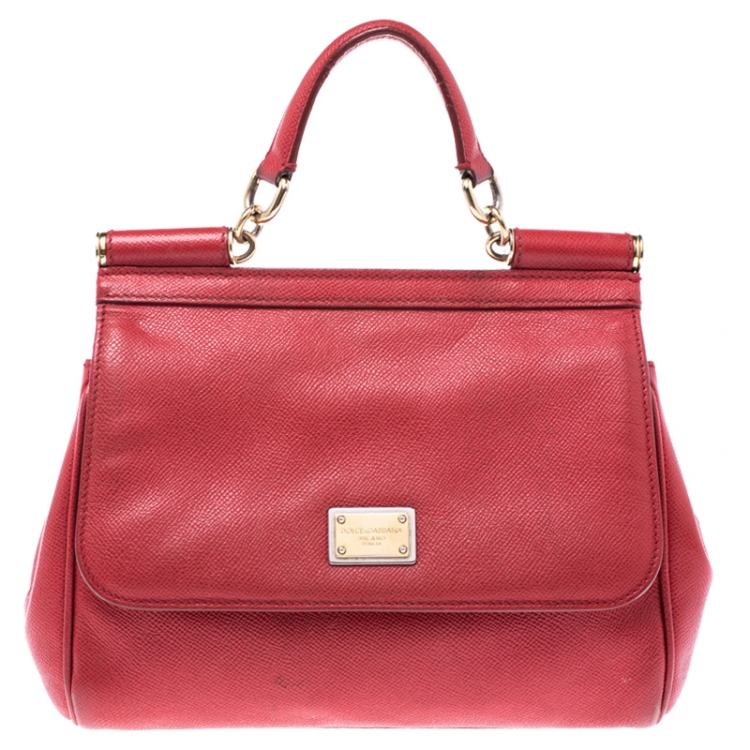 Pre Owned Dolce & Gabbana Red Leather Medium Miss Sicily Top Handle Bag
