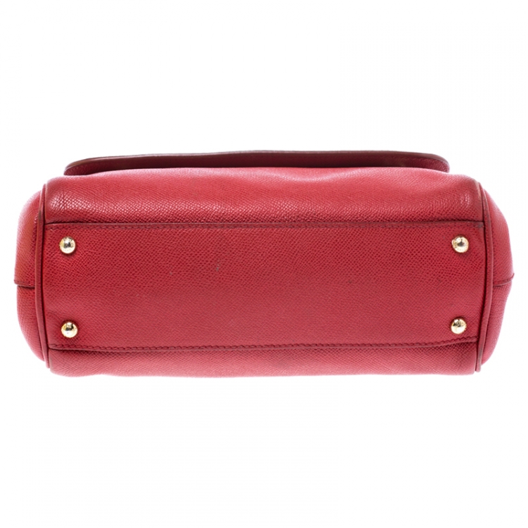 Pre Owned Dolce & Gabbana Red Leather Medium Miss Sicily Top Handle Bag
