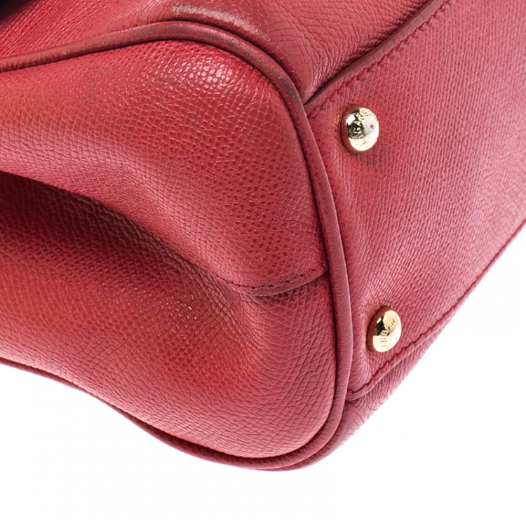 Pre Owned Dolce & Gabbana Red Leather Medium Miss Sicily Top Handle Bag