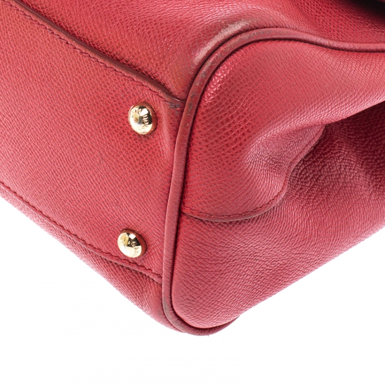 Pre Owned Dolce & Gabbana Red Leather Medium Miss Sicily Top Handle Bag