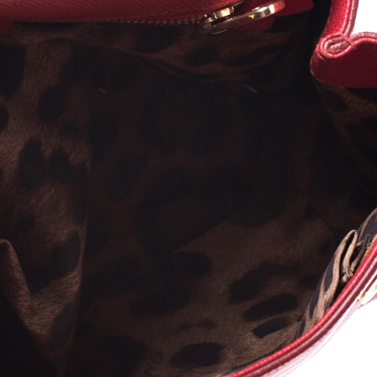 Pre Owned Dolce & Gabbana Red Leather Medium Miss Sicily Top Handle Bag