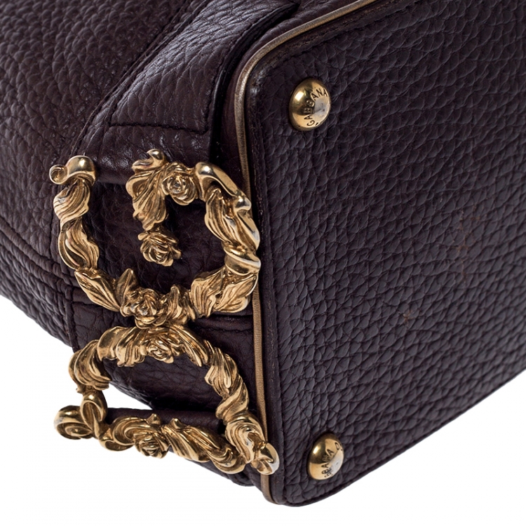 Pre Owned Dolce & Gabbana Dark Brown Leather Baroque Shoulder Bag