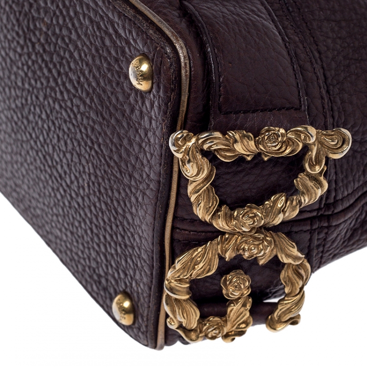Pre Owned Dolce & Gabbana Dark Brown Leather Baroque Shoulder Bag