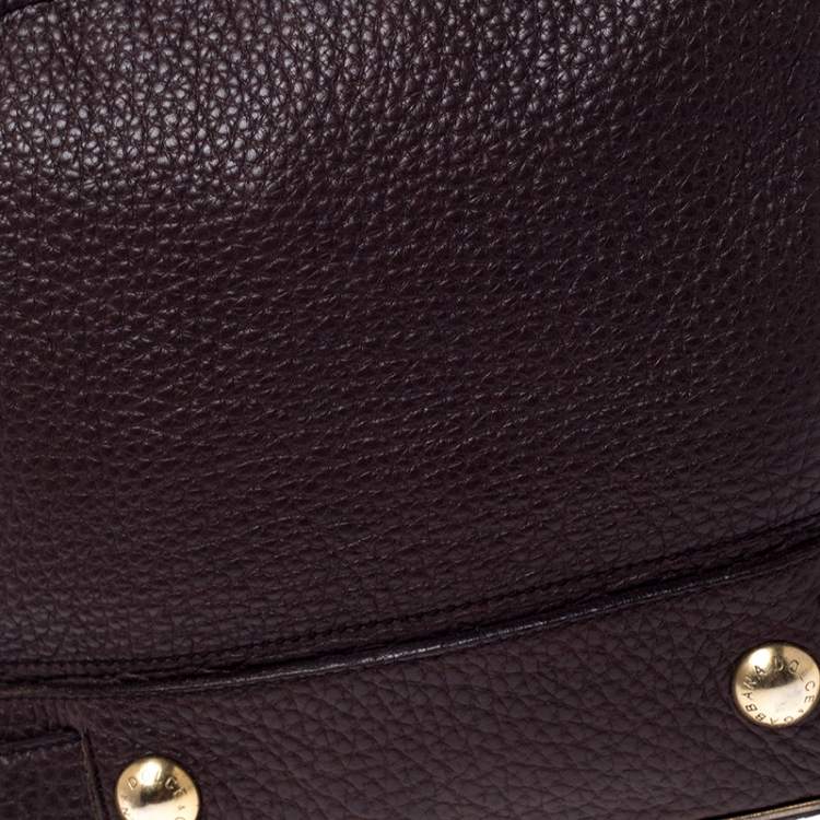 Pre Owned Dolce & Gabbana Dark Brown Leather Baroque Shoulder Bag
