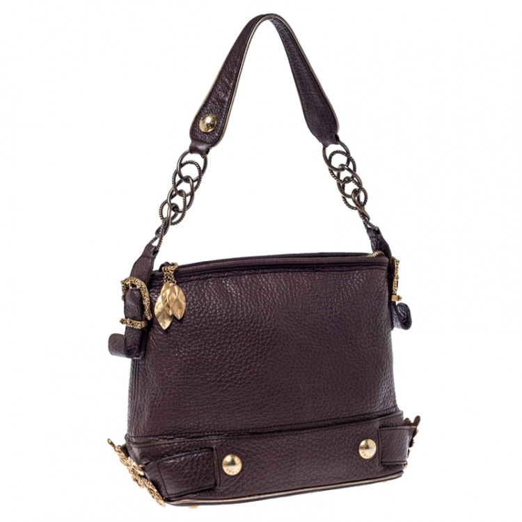 Pre Owned Dolce & Gabbana Dark Brown Leather Baroque Shoulder Bag