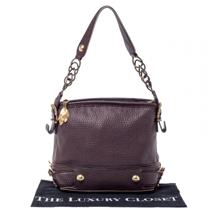 Pre Owned Dolce & Gabbana Dark Brown Leather Baroque Shoulder Bag