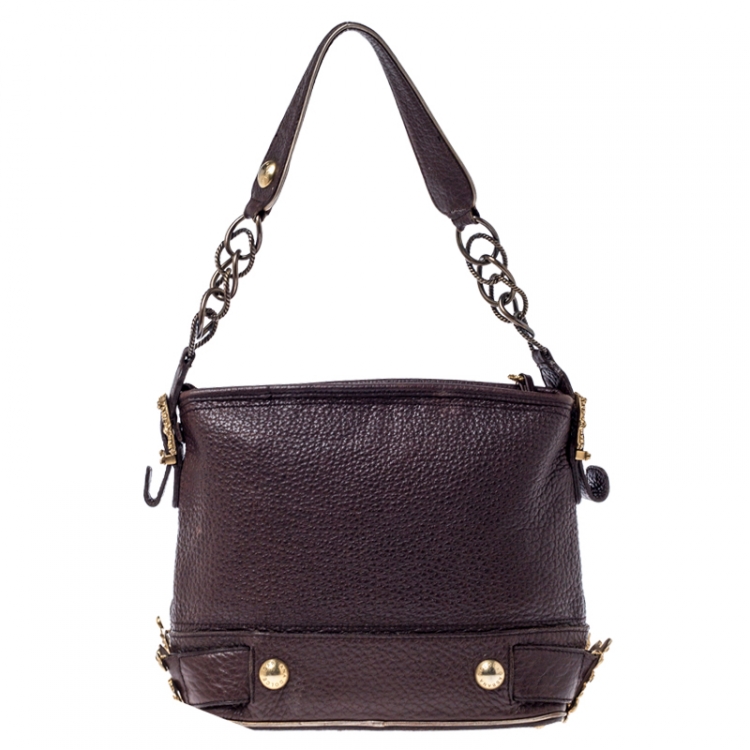 Pre Owned Dolce & Gabbana Dark Brown Leather Baroque Shoulder Bag