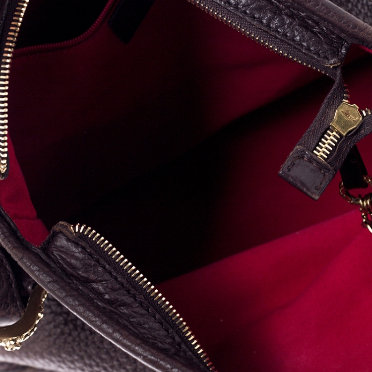 Pre Owned Dolce & Gabbana Dark Brown Leather Baroque Shoulder Bag