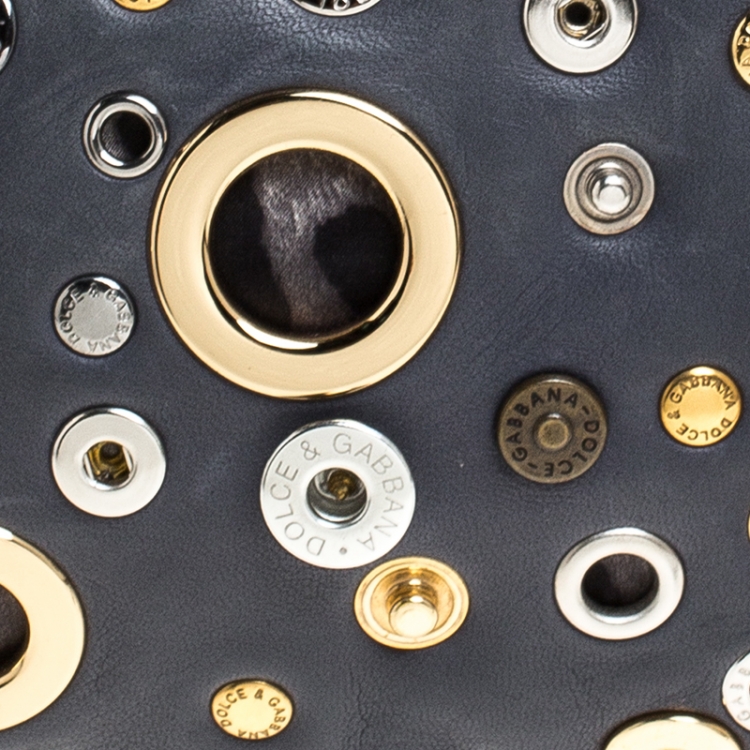 Pre Owned Dolce and Gabbana Ash Blue Leather Eyelet Studded Clutch