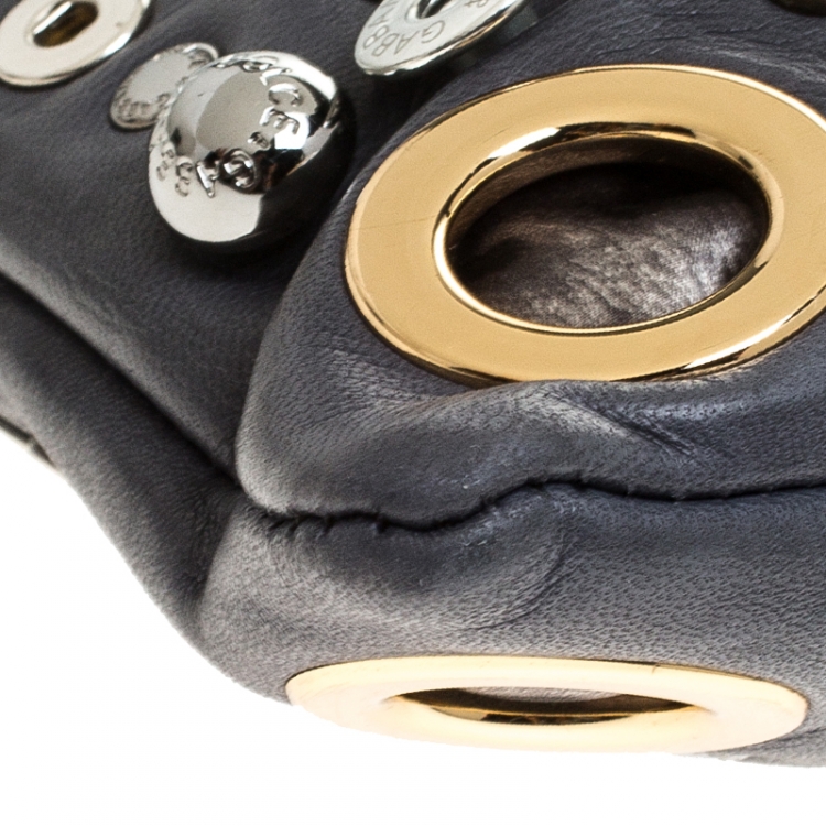 Pre Owned Dolce and Gabbana Ash Blue Leather Eyelet Studded Clutch